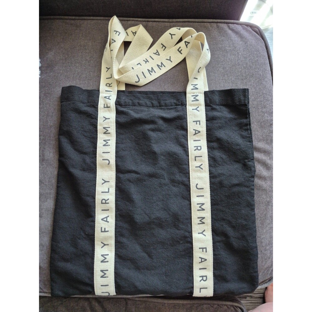 Jimmy Fairly Black Cotton Canvas Tote Bag Logo Handle Straps Reusable Handbag